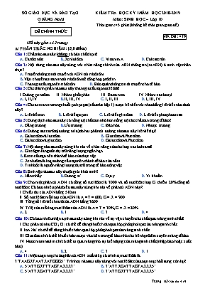 Đề kiểm tra học kỳ I môn Sinh học Lớp 10 - Mã đề 419 - Năm học 2018-2019 - Sở giáo dục và đào tạo tỉnh Quảng Nam